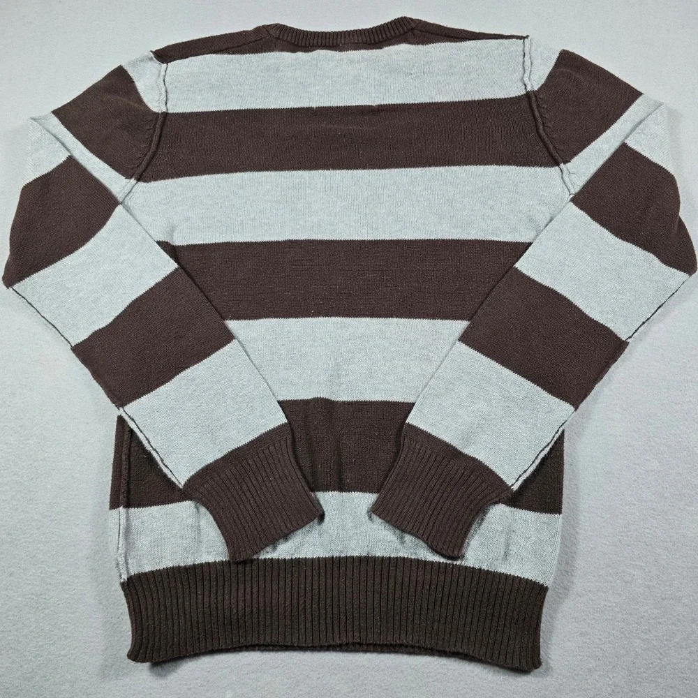 Aeropostale Mens Small Brown Striped Sweater A87 Logo Crewneck Cotton Pullover
